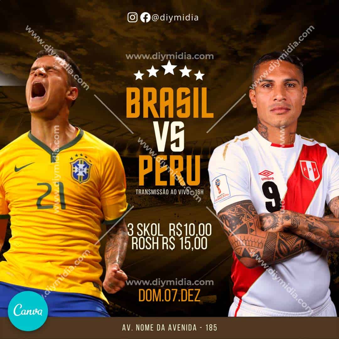 Brasil vs Peru Banner Editável Canva Premium