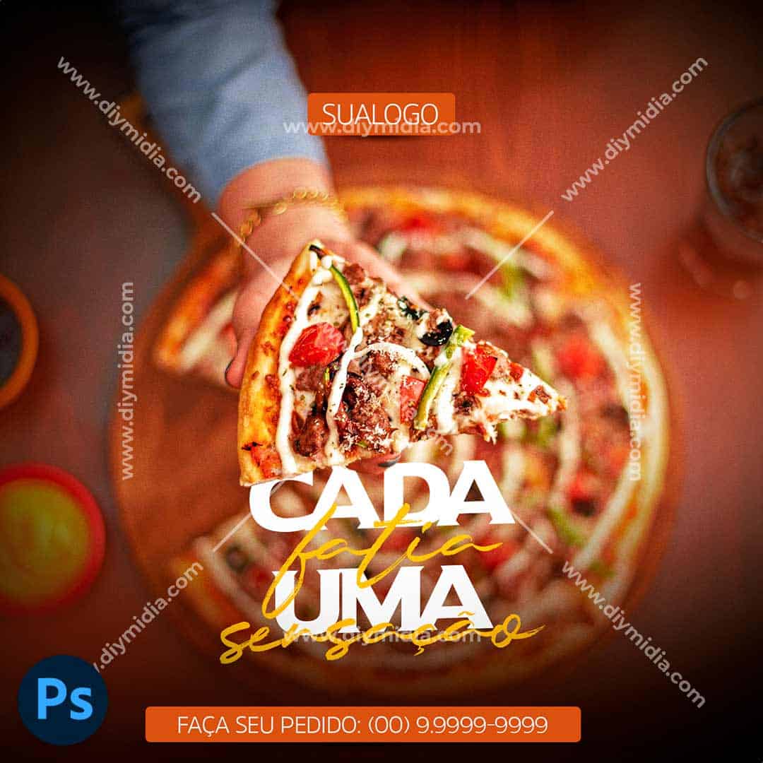 PSD Pizza Social Media Editável Pizzaria Modelo Post Photoshop